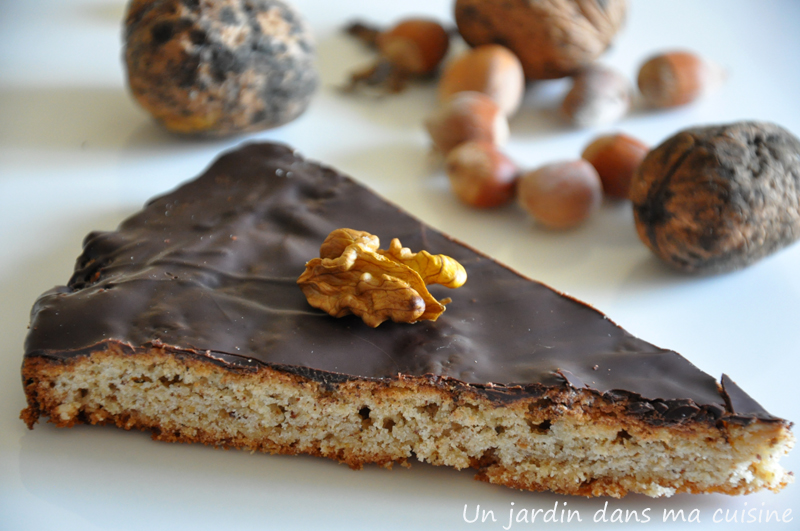 Gateau Aux Noisettes Noix Et Chocolat Un Jardin Dans Ma Cuisine