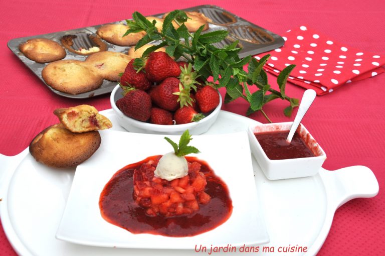 brunoise fraises ananas coulis fraises et madeleines