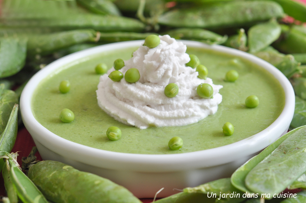 soupe de petits pois frais chantilly au lait de coco