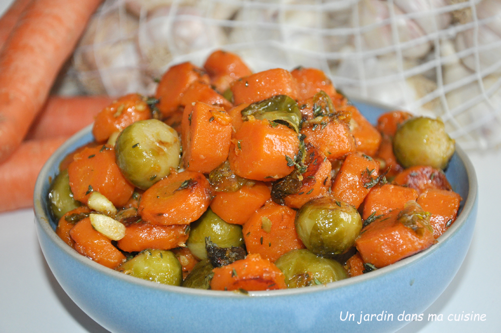 carottes et choux de Bruxelles à l'ail