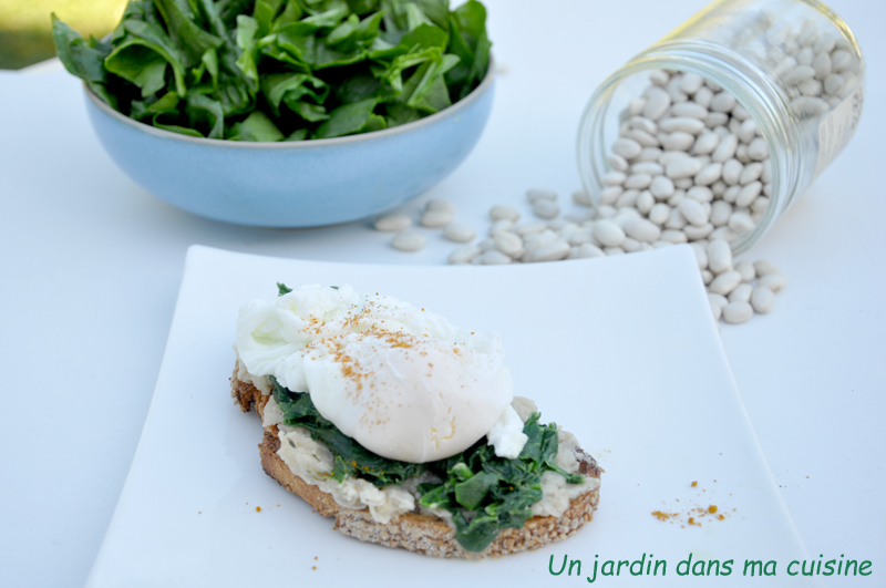 tartine haricots blancs épinards œuf poché