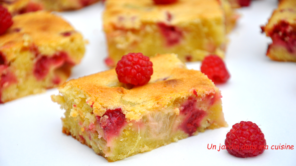 gâteau rhubarbe framboises