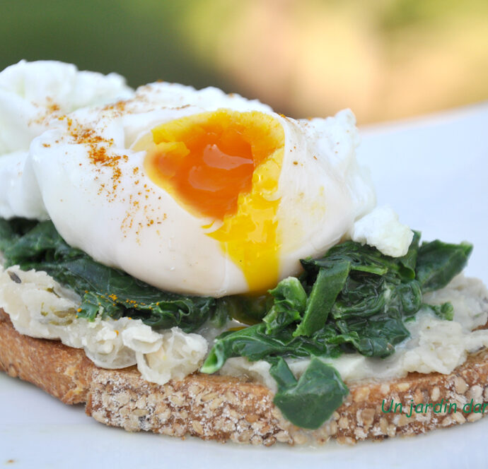 Tartine haricots blancs épinards œuf poché