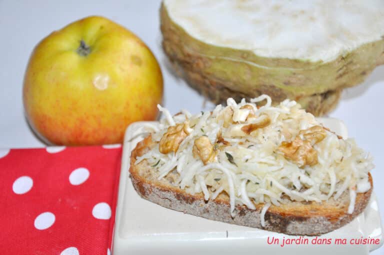 tartine céleri pomme et noix torréfiées