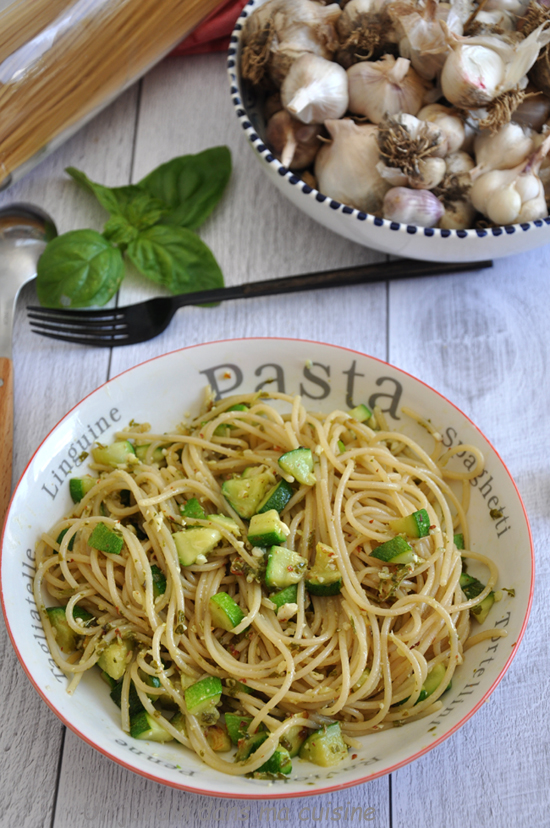 spaghetti courgettes grillées sauce basilic