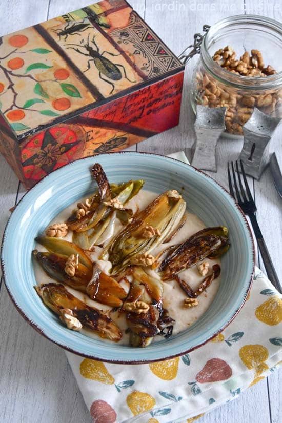 purée de haricots blancs et endives braisées