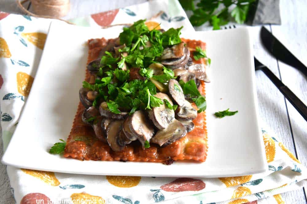 tartine de ravioles aux champignons